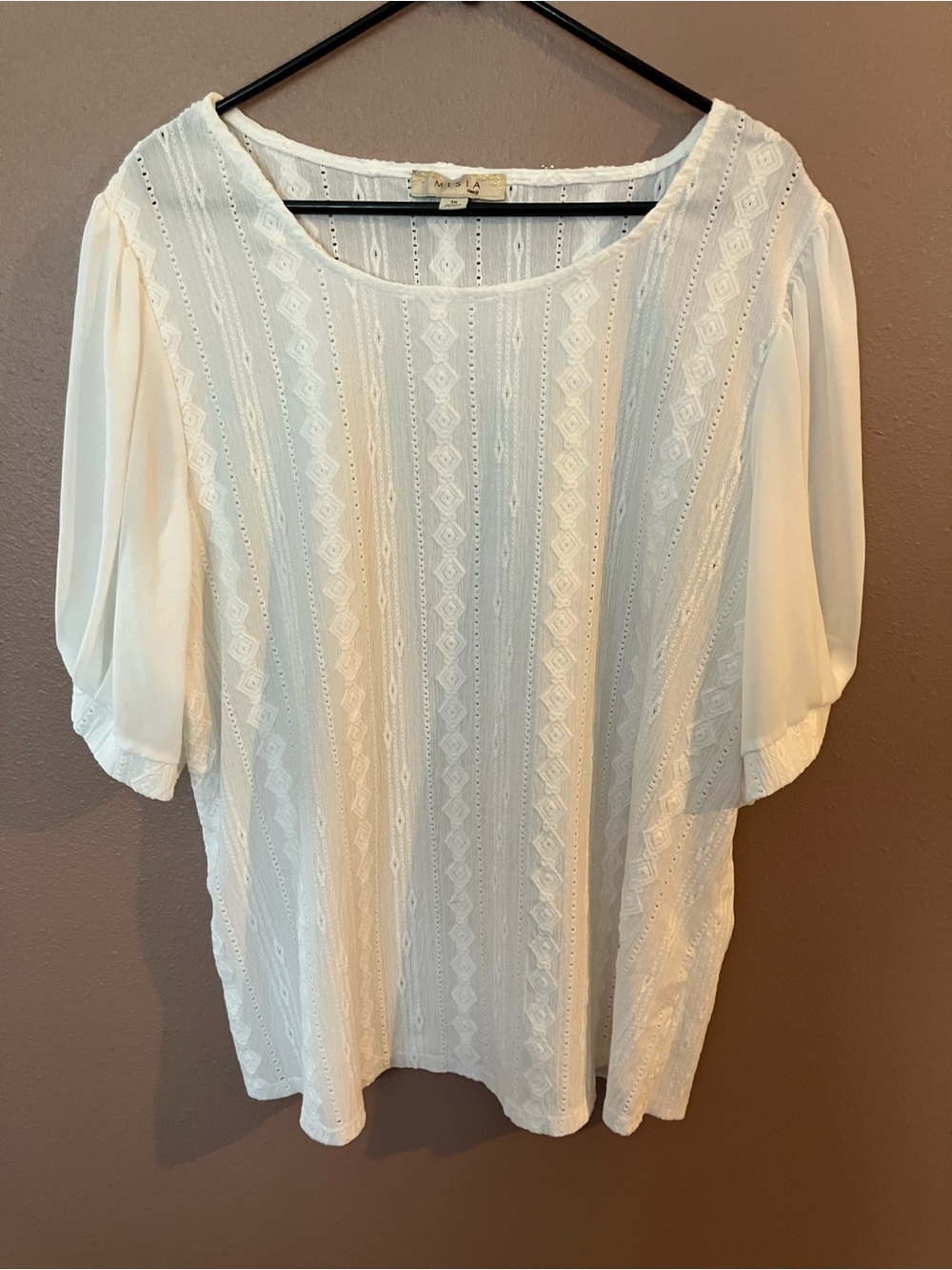 Misia White Lace-Panel Peasant Blouse